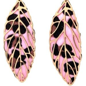 Gold and Pink Leaf Earrings